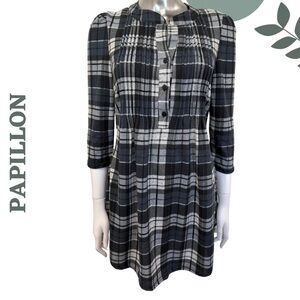 Papillon Soft Knit Plaid Tunic Top Green White Black – Size XS Extra Small